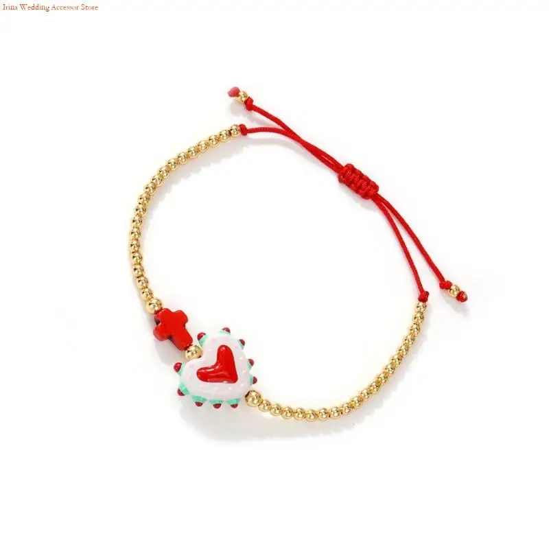 G92D سوار معصم ملون أنيق على شكل صليب وقلب قابل للتعديل للارتداء اليومي، هدية مثالية للنساء #4