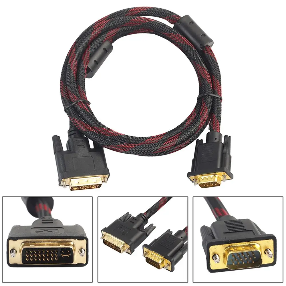 1.5m DVI Male to VGA Male Cable DVI-I 24+5 Wire Bi-Directional Cord DVI-I to VGA Video Line for HDTV DVD Laptop Monitor