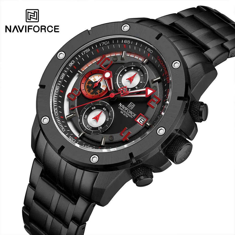 

Часы наручные NAVIFORCE Мужские кварцевые, модные брендовые Роскошные спортивные водонепроницаемые с хронографом, из нержавеющей стали, с датой