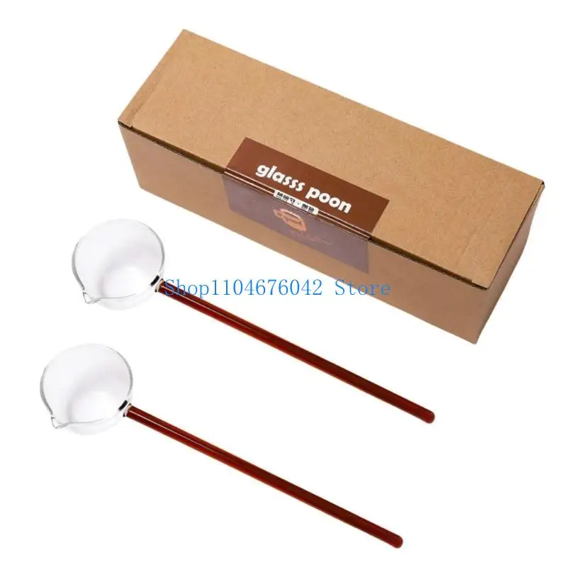 

5asd 2PCS Heat Resistant Glass Ladle Set Clear Long Handle Soup Spoon