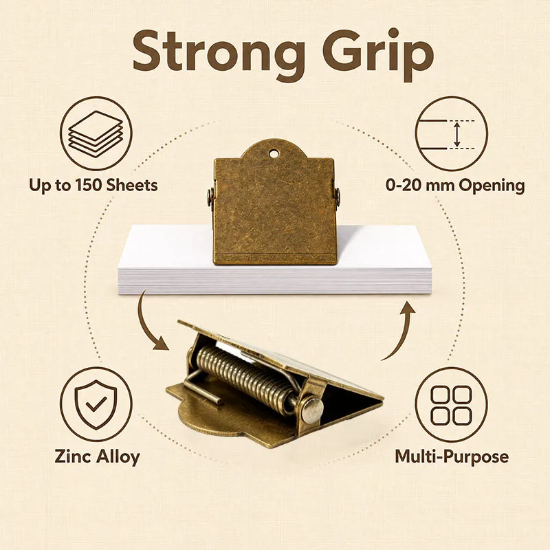 Retro Metal Binder Clips Bronze Bill Binder Clip Foldback Notes Letter File Paper Clip Binding Securing Clip Stationery