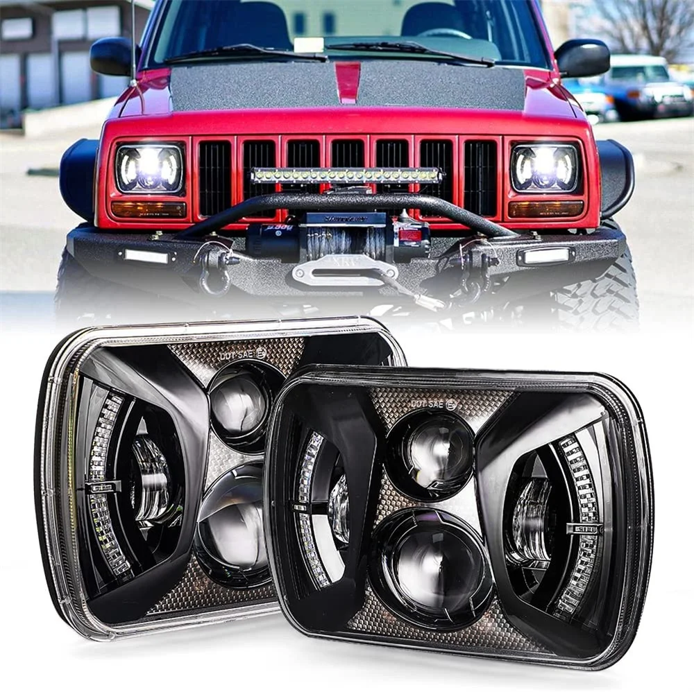 7x6 5x7 inch LED Headlights with Hi-Lo Beam H6054 6052 6054 H5054 Rectangular Headlamp For Jeep Wrangler XJ YJ Cherokee Truck