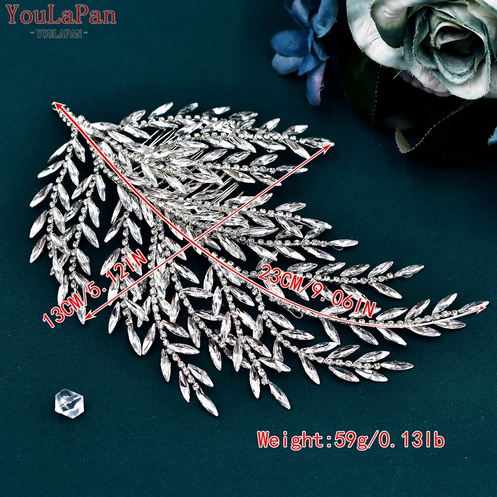 YouLaPan Rhinestone Leaves Hair Comb Bridal Handmade Crystal Headpiece Wedding Hair Accessories Woman Banquet Head Jewelry HP613