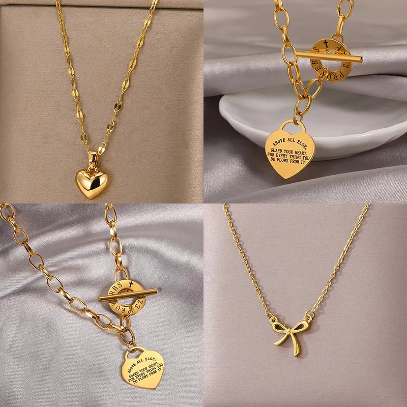 Stainless Steel Engraved Lettering Heart Necklace For Women 