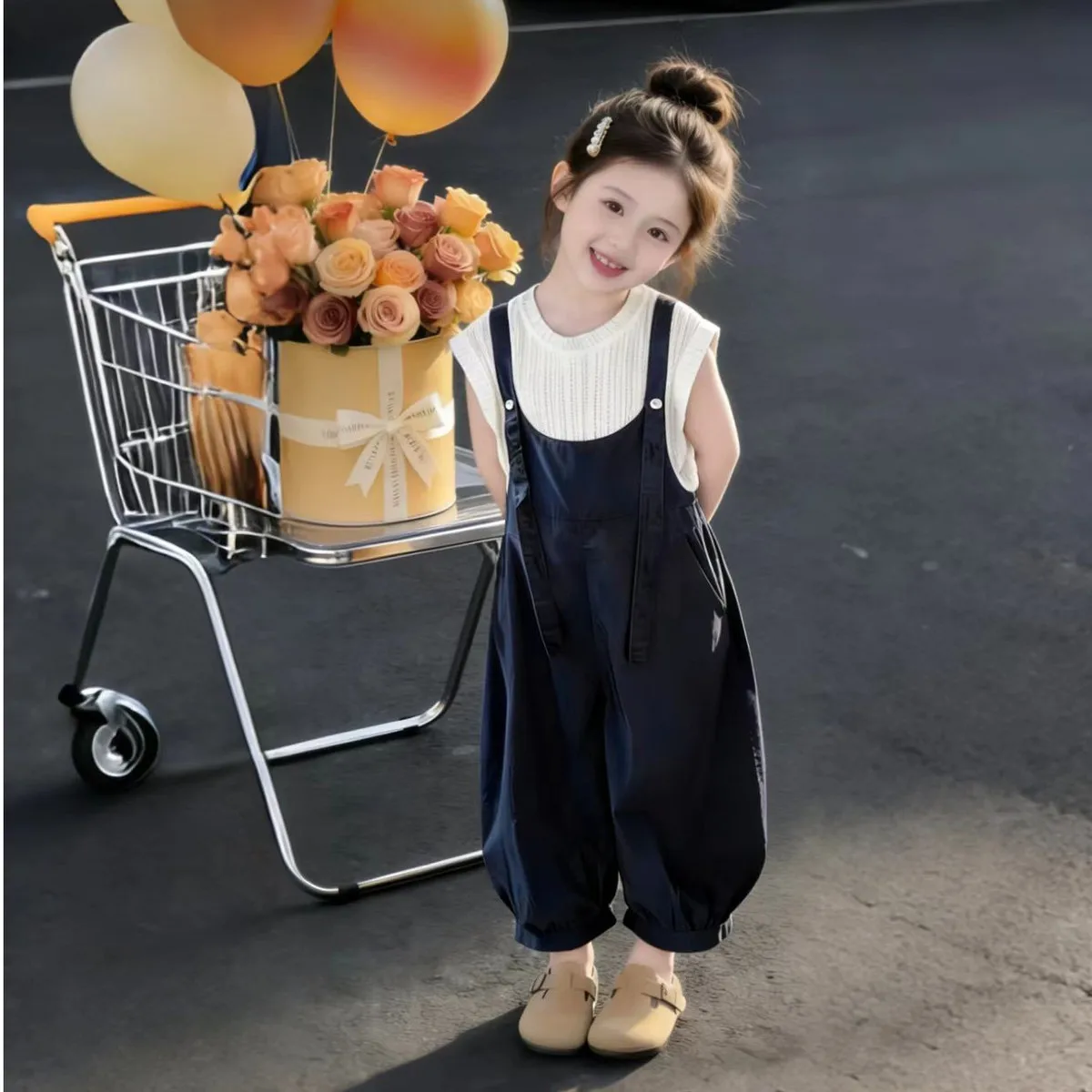 

Girls' Korean Style Loose Western-Style Summer Overalls Set T-Shirt Two-Piece Jumpsuit for Little Girls New 2026