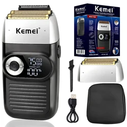 Kemei-Afeitadora eléctrica impermeable para hombres, maquinilla de afeitar inalámbrica de doble hoja, recargable por USB, recortadora de barbero