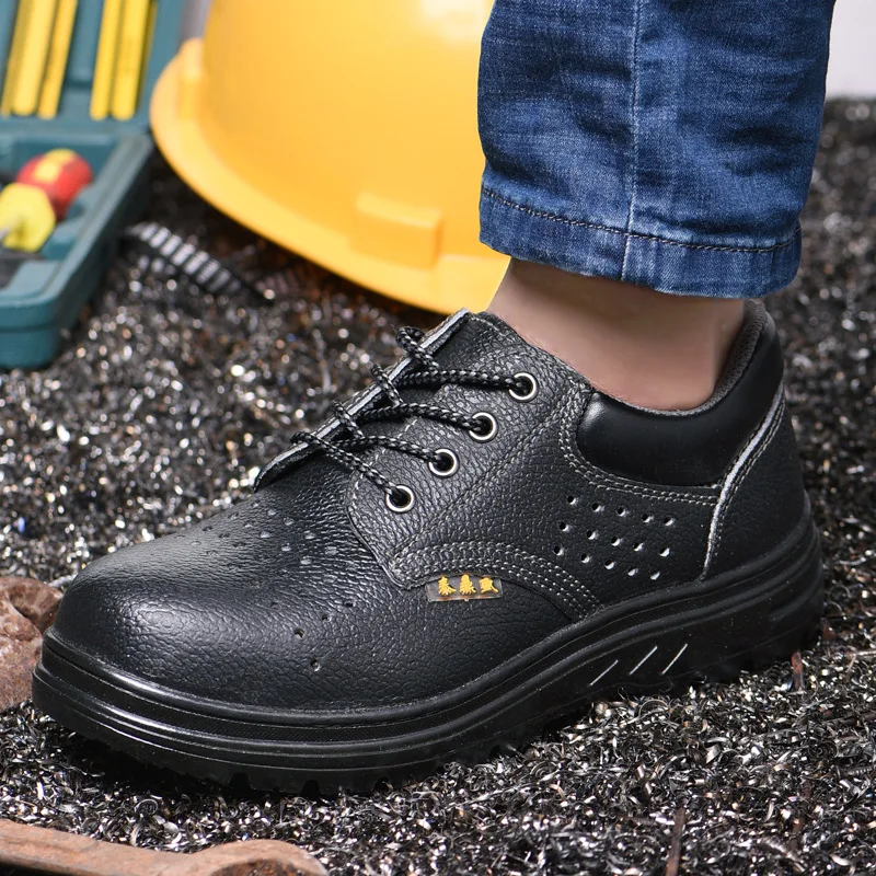 large size men's casual summer safety shoes worker steel toe covers working shoe soft leather breathable security boots protect