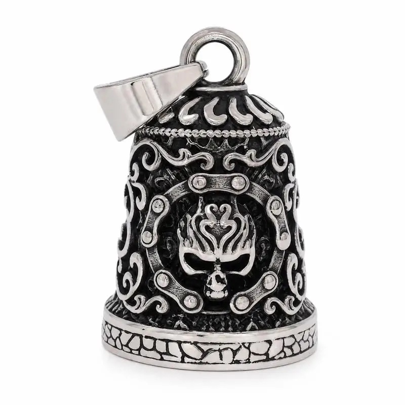 Skull Embossed Rider Bell Antique Metal Motorcycle Hanging Charm Pendant Protective Biker Bell For Motorbike Decor Biker Gifts