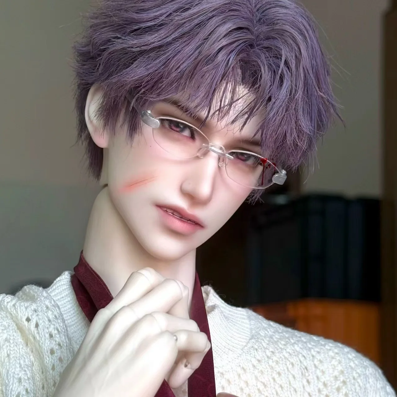 

1/6 BJD Doll Wig Parts The Male Lead Purple Centre Parting Short Hair For BJD Doll Cosplay Dress Up Hand-styled Blank Wig Base