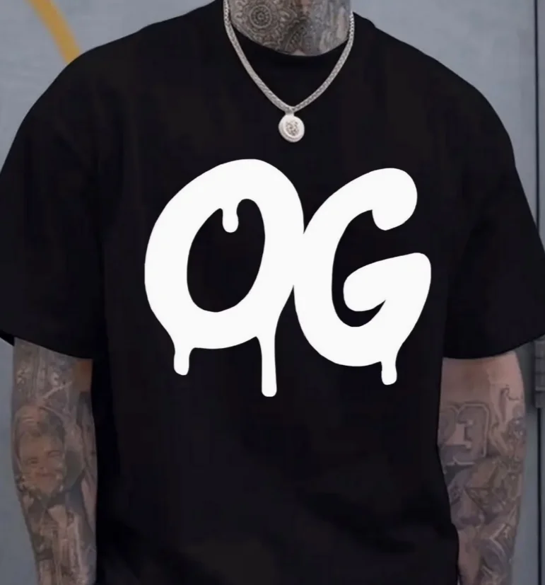 Plus Size Men's BlackWhite Vintage OG Logo T-Shirt Short Sleeve Crew Neck Casual Shirt Retro Print Travel Daily Wear Ideal Gift