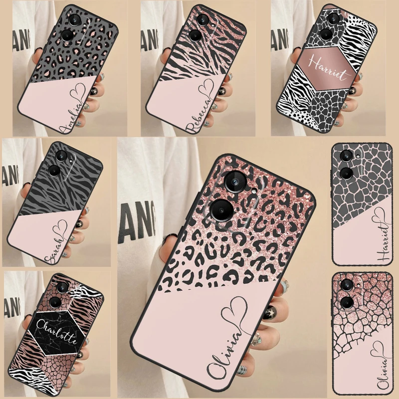 Personalised Animal Print Name Heart Case For Realme 10 8 9 11 Pro Plus GT Neo 5 2 3T 2T C11 C15 C25s C21Y C30 C31 C33 C35 C55