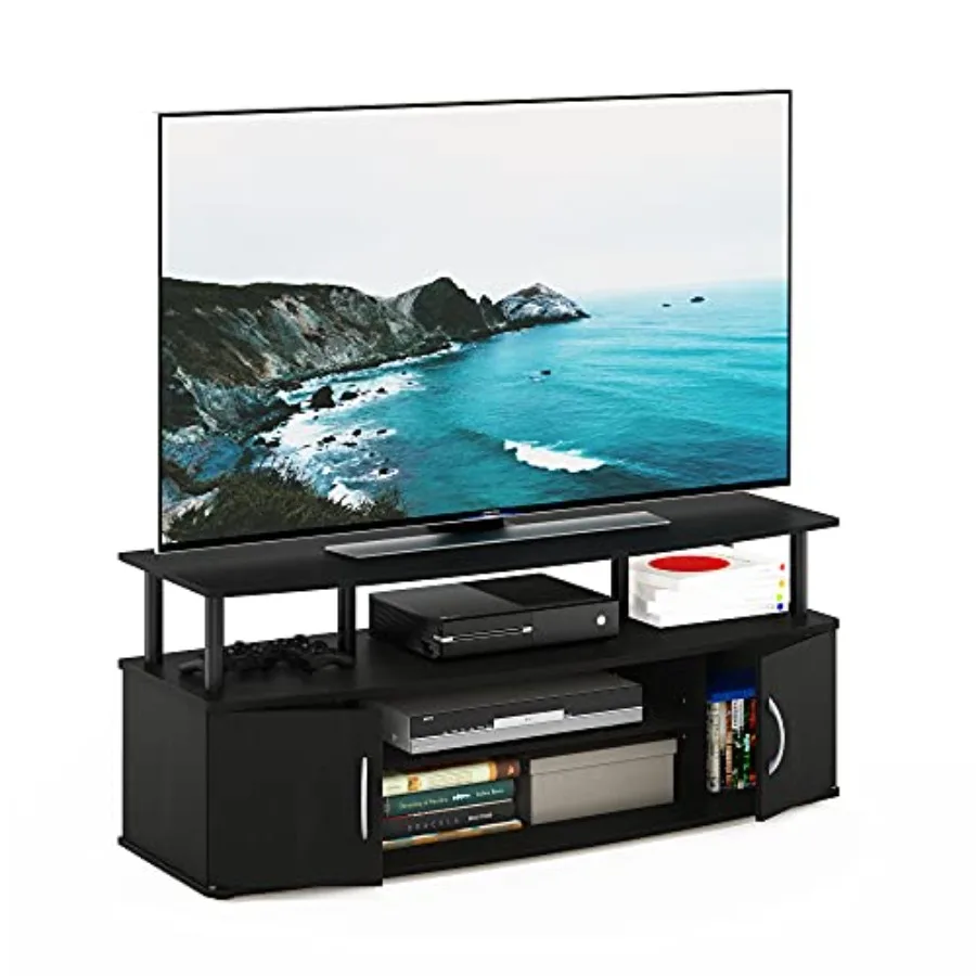

Large Entertainment Stand for TV Up to 55 Inch Blackwood Black Wood Storage Cabinet with Open Shelf and Cable Management f