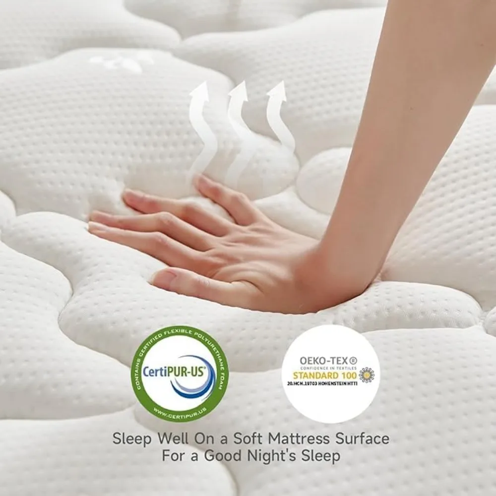 10 Inch Hybrid Mattress with Gel Memory Foam,Non-Fiberglass, Medium Firm Soft and Comfort White