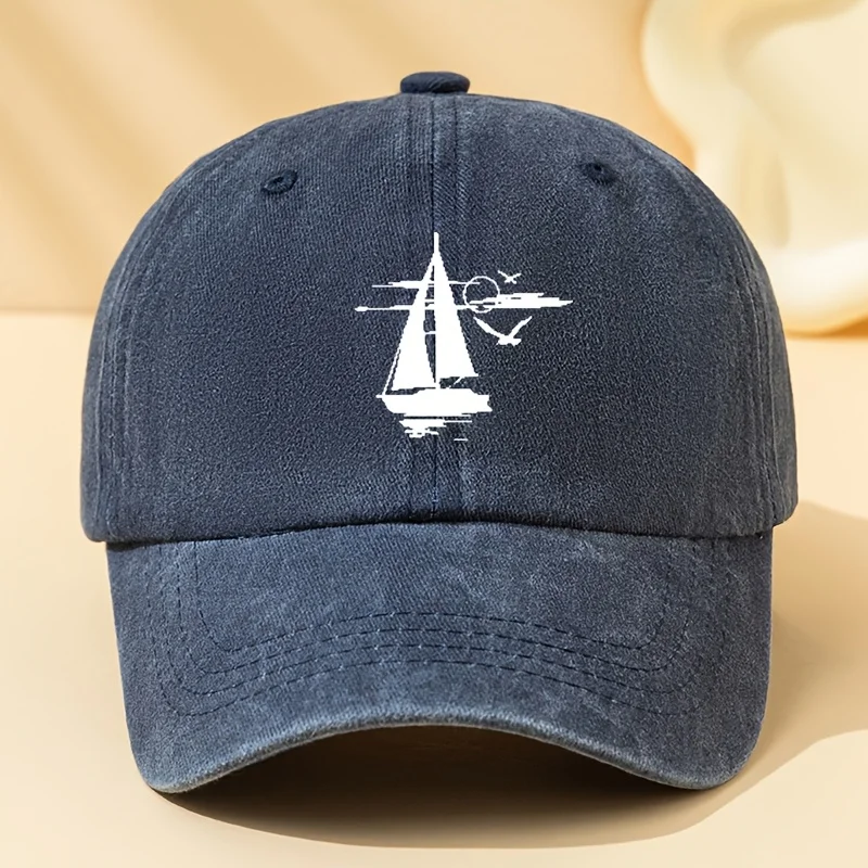 Sailing printed retro washed baseball cap with soft fabric suitable for outdoor camping, cycling, and casual street wear