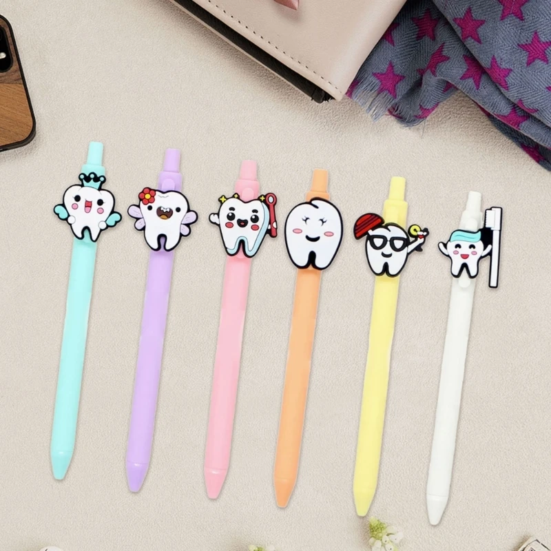 

Набор из 6 шариковых ручек в форме зуба, 1,0 мм, для плавного письма, с клипом, для офиса, школы, медсестер, стоматологов D2RC