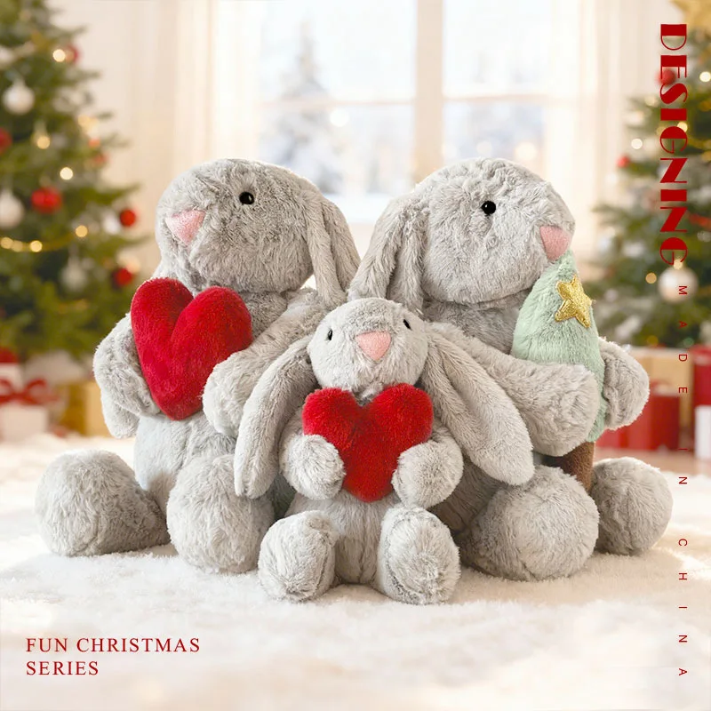 Simpatico coniglietto in peluche con orecchie floscio che tiene il cuore, animale di peluche, Pasqua, San Valentino, regalo di compleanno per bambini e donne