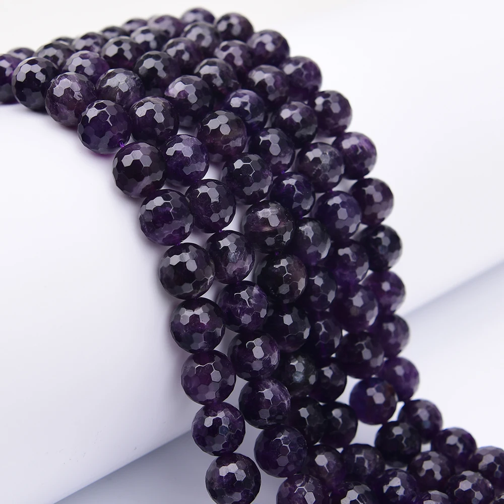 

APDGG 12mm Natural Purple Amethyst Faceted Round Loose Beads Strands 15.5" Jewelry DIY