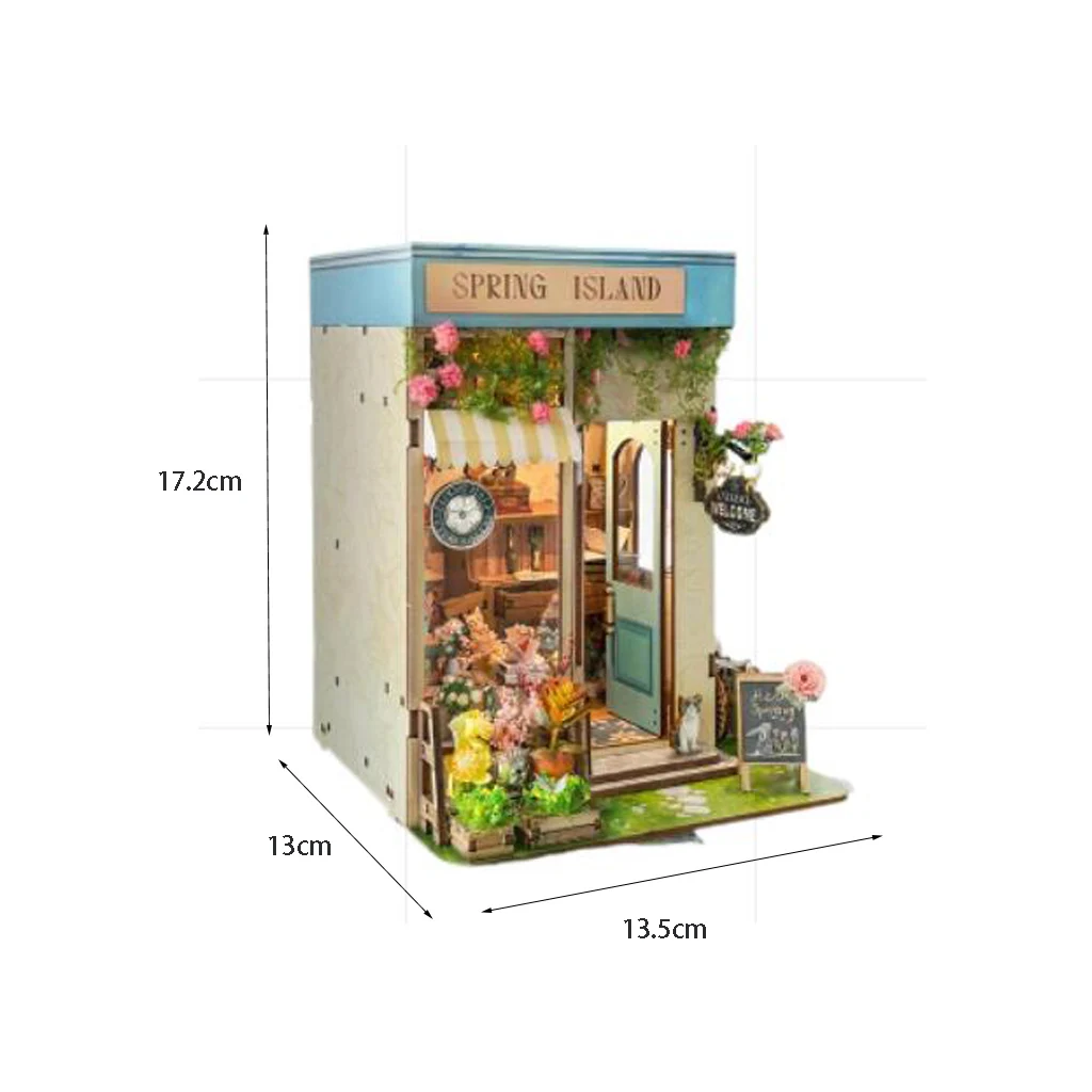 مجموعة OUZEY 3D Wooden Book Nook DIY - "Cottage زهر الربيع" مع تماثيل وكتب صغيرة، هدية للفتيات، ديكور منزلي