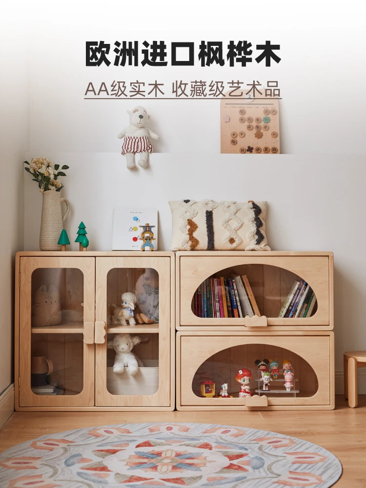 All Solid Wood Bookcase Children's Toy Storage Storage Building Blocks Hand-Made Transparent Display Storage Cabinet