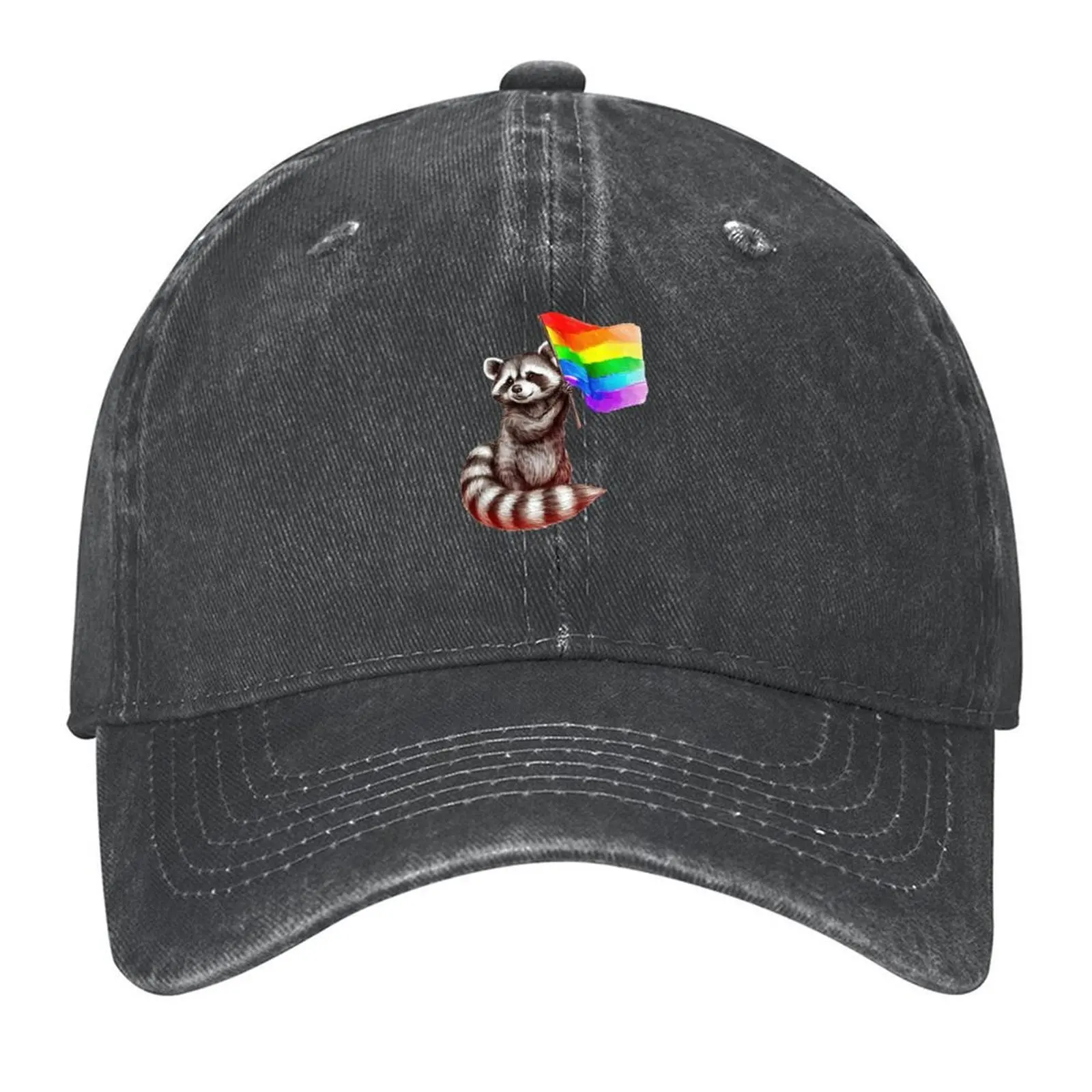 

Pride Raccoon with Rainbow Flag Baseball Cap Luxury Brand fishing hat Gentleman Hat Luxury Cap For Girls Men's