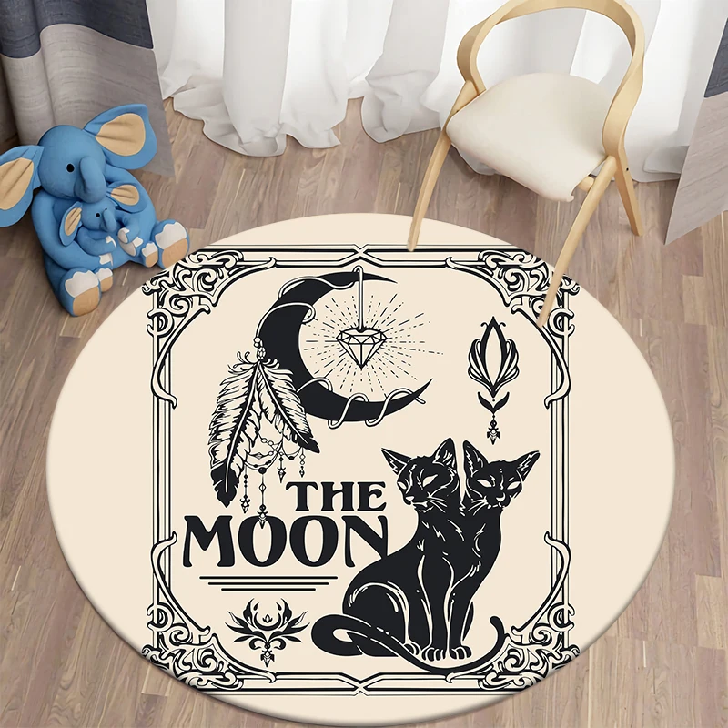 Round Living Room Rug Sun Moon Bedroom Boho Floor Mat Home Decor Moda