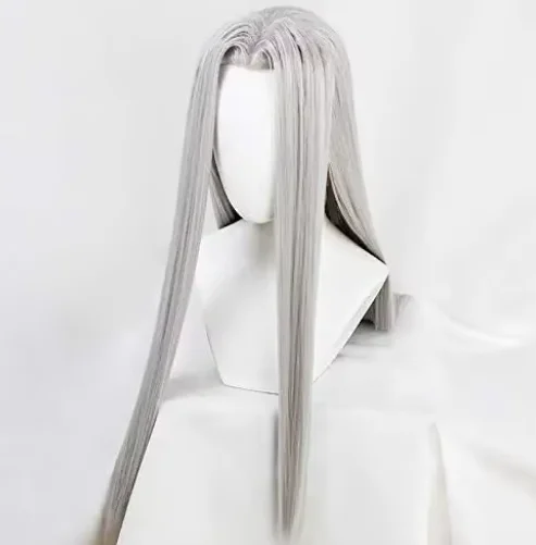 Peluca de Cosplay Sephiroth gris plateado de 39 pulgadas FF7 para fiesta de Halloween Cosplay pelo largo plateado FF Cosplay Sephiroth resistente al calor