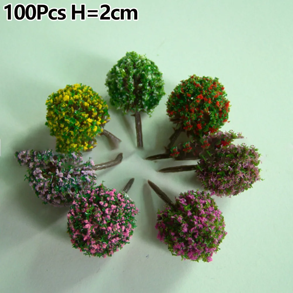 100Pcs/Lot Mixed 3 Colors Flower Model Train Trees Ball Shaped Scenery Landscape 1/100 Scale For Railway Road Kids Toy