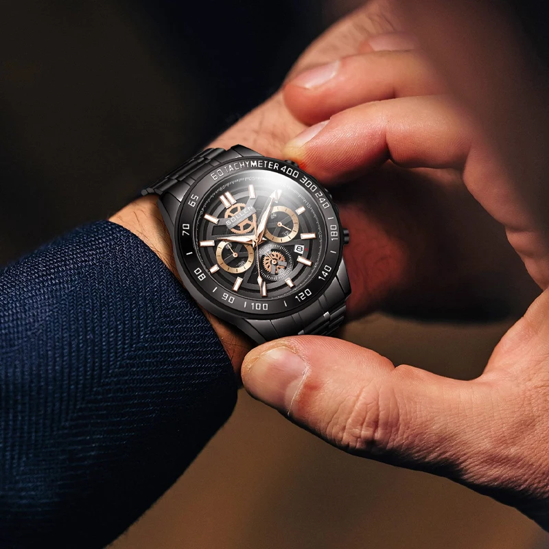Relojes para hombre, reloj de cuarzo informal para hombre cronógrafo resistente al agua hasta 50 m, manecillas luminosas día fecha calendario pantalla inoxidable St