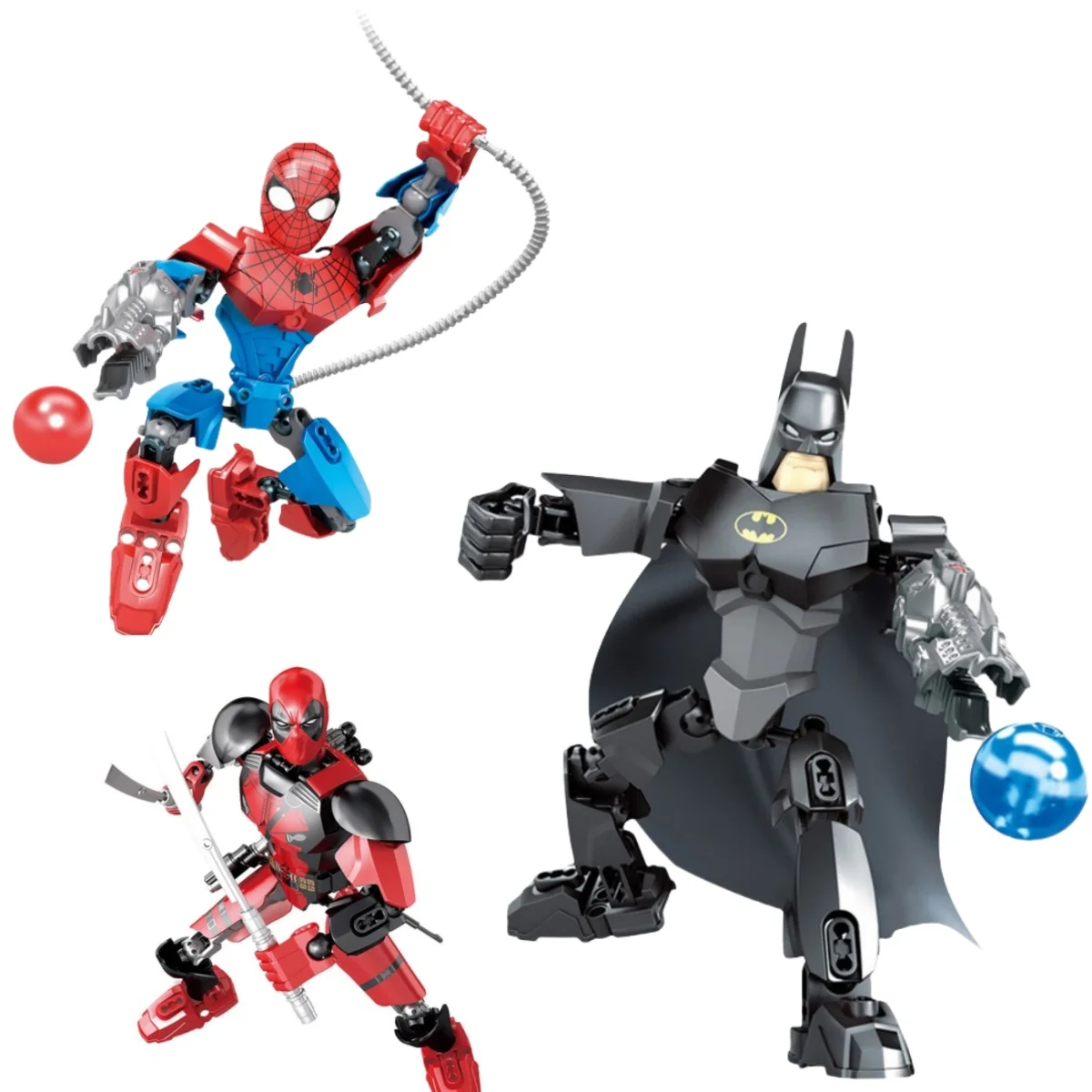 

Superhero Spider-Man puzzle building blocks moveable robot Batman hand Mosaic toy Deadpool Boy gift tabletop decoration