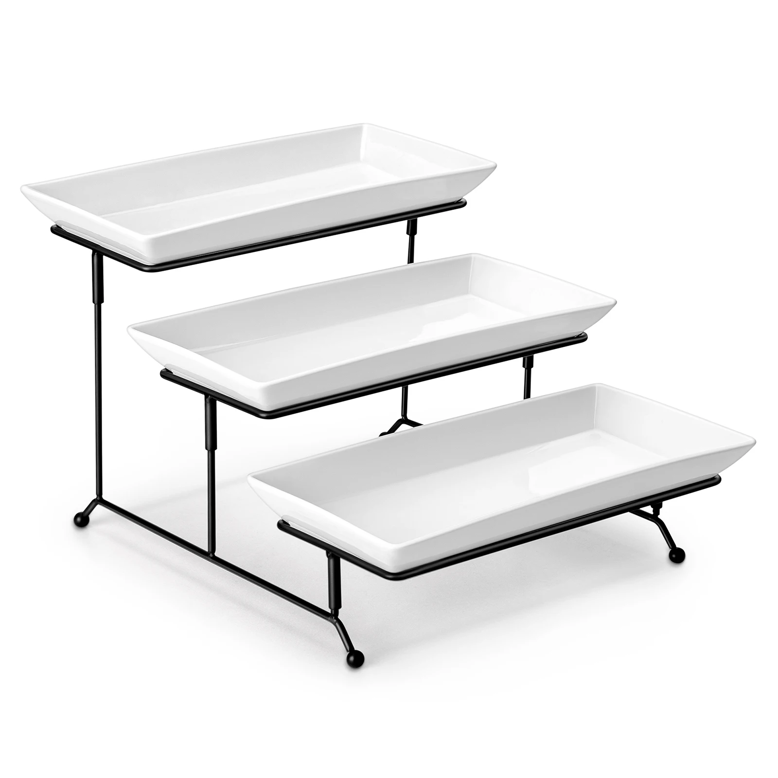 MALACASA 3-Tier Porcelain Serving Platter Gold Black Rim with Folding Sturdier Stand for Party Entertaining Food Display Stand image 3
