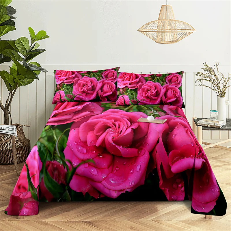 Home Bedsheets Rose Leaves Single Bedsheet Fashion Design Flowers Sheets Queen Size Bed Sheets Set Bed Sheets and Pillowcases