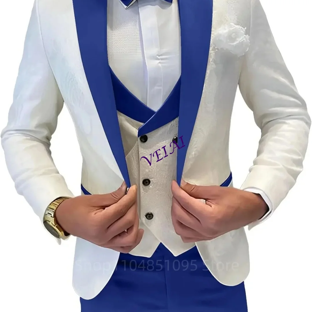 

CustomizedFashion Jacquard Men's Formal Groom Suits 3 Pieces Men Suits Peak Lapel Single Breasted Blazer Vest Pants for Business