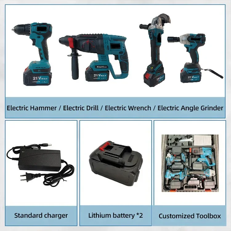 Kit de ferramentas 4 unidades de energia profissional elétrica 24v caixa combinada sem fio kit de ferramentas elétricas sem fio