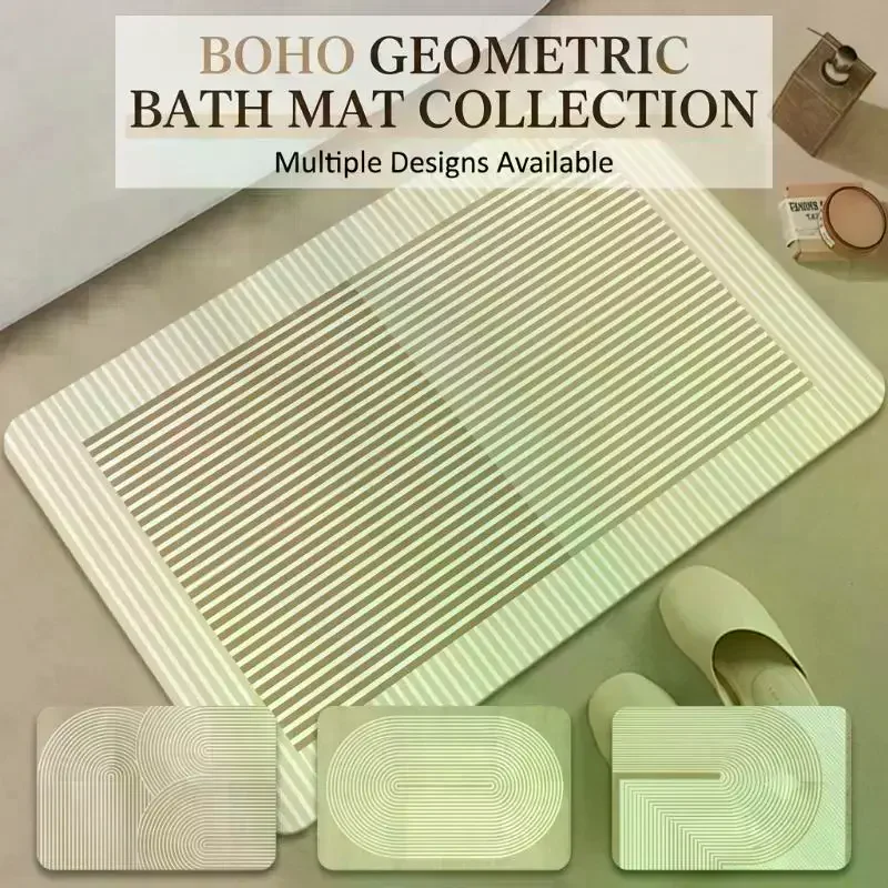 Beige Striped Diatomite Bath M - Quick Dry Diatomite Bath Mat review and price