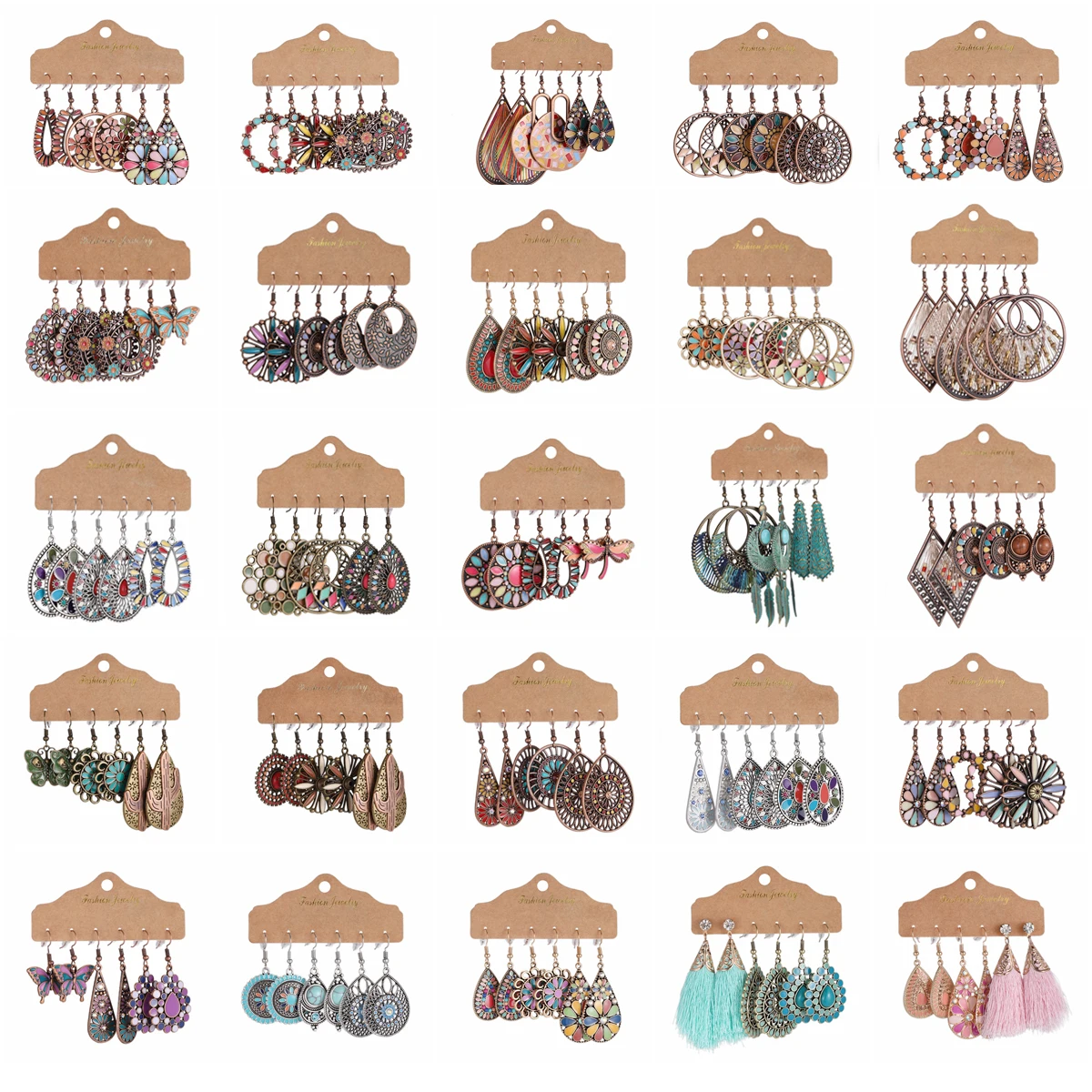 2025 Fashion Boho Flower Colorful Earring Set Women Ethnic Round/Water Drop Geometric Earrings Pendientes Wedding Jewelry Female