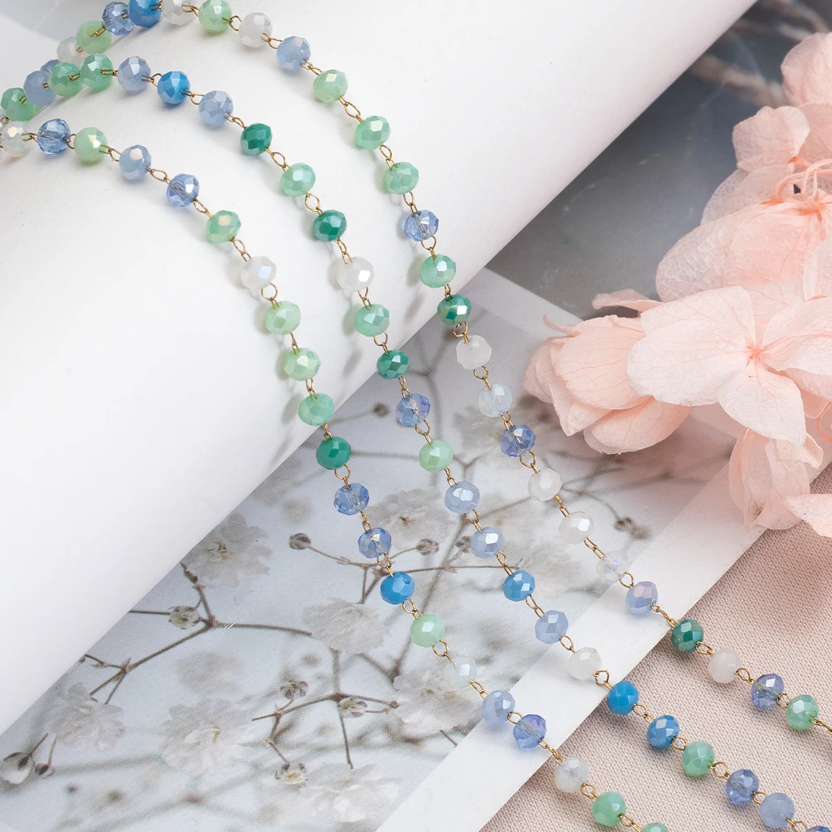 1 Meter Edelstahl Mehrfarbige Kristallperlen-Ketten für DIY Halsketten Armbänder Schmuckherstellung Zubehör – Detail 13