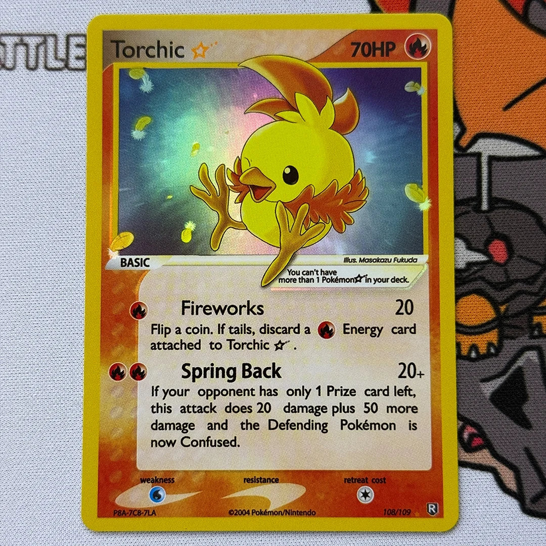 DIY Proxy 2004 Pokémon Ex Team Rocket Returns Torchic Star # Cartão de Coleção Holo PTCG 108 - Presente Clássico de Anime