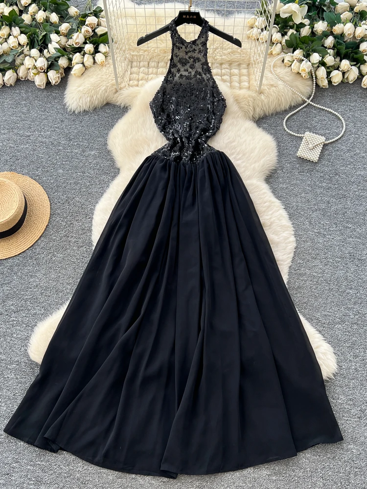 Ele High-Waisted Sequin Me Insert Svel Dr Women's Faion French Sle Ci Commute A-Line Skirt Summer Dr