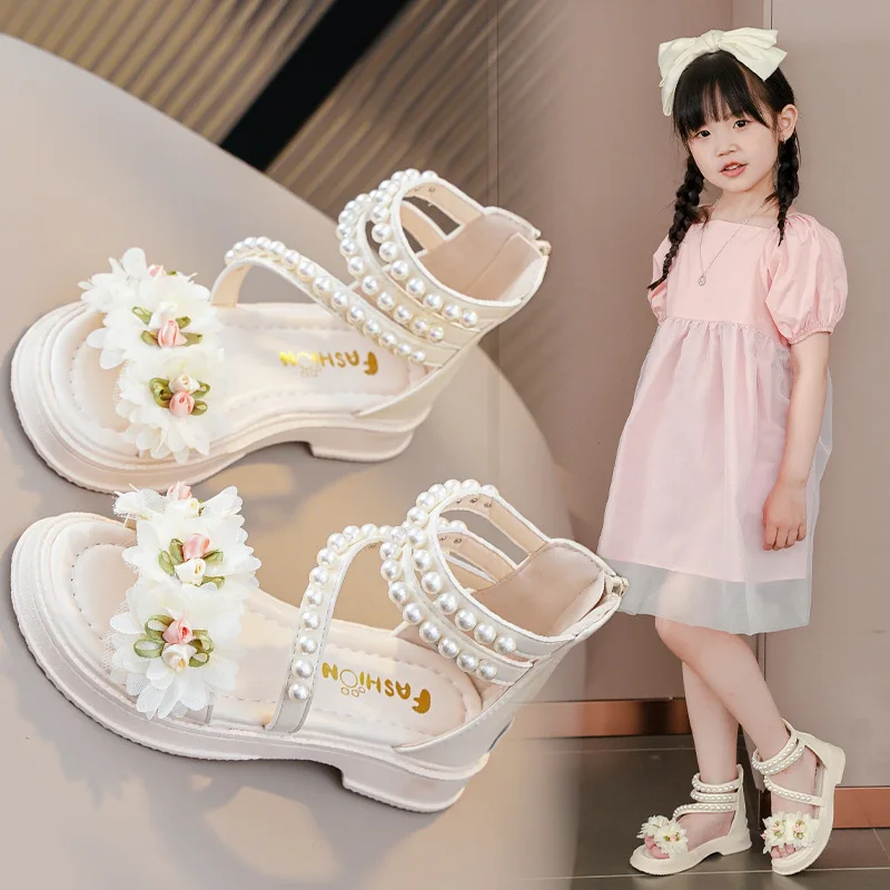 

Children's Sandals Summer Bowtie Princess Shoes for Girls Fashion Sweet Kids Causal Pearl Roman Sandals