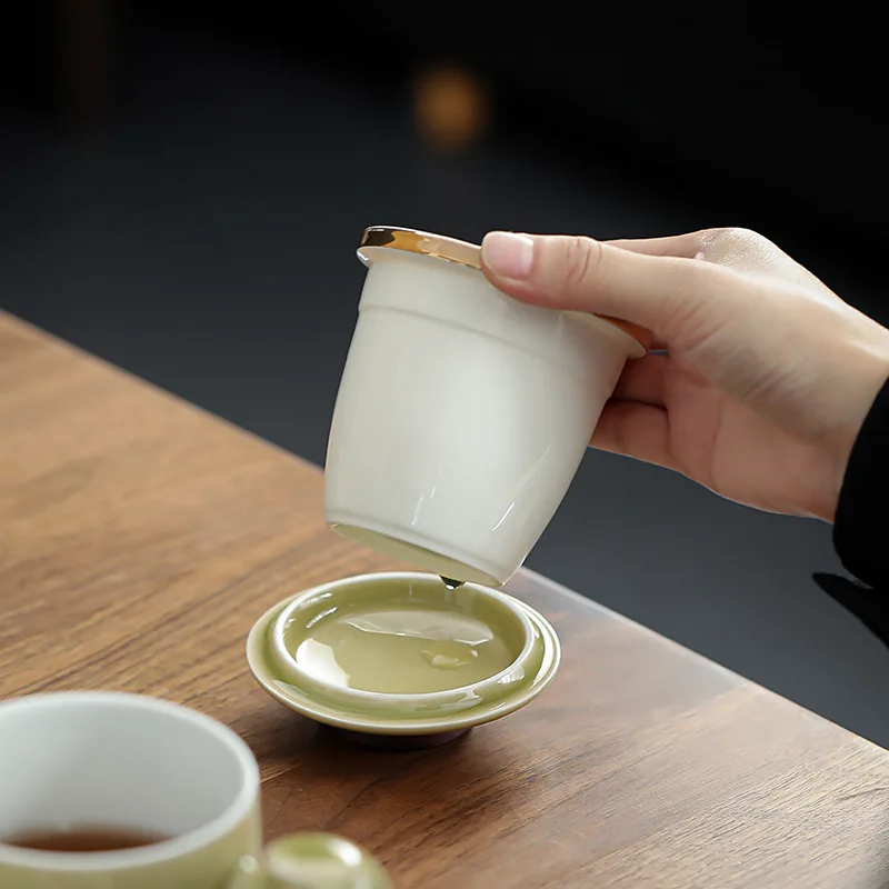 Ceramic bright glaze mug with lid filter tea separation tea cup home office gift teacup