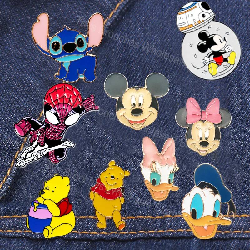 Disney Mickey Minnie Stitch Lapel Pins for Anime Badges on Backpack Enamel Pin Brooches for Women Jewelry Clothes Accessories