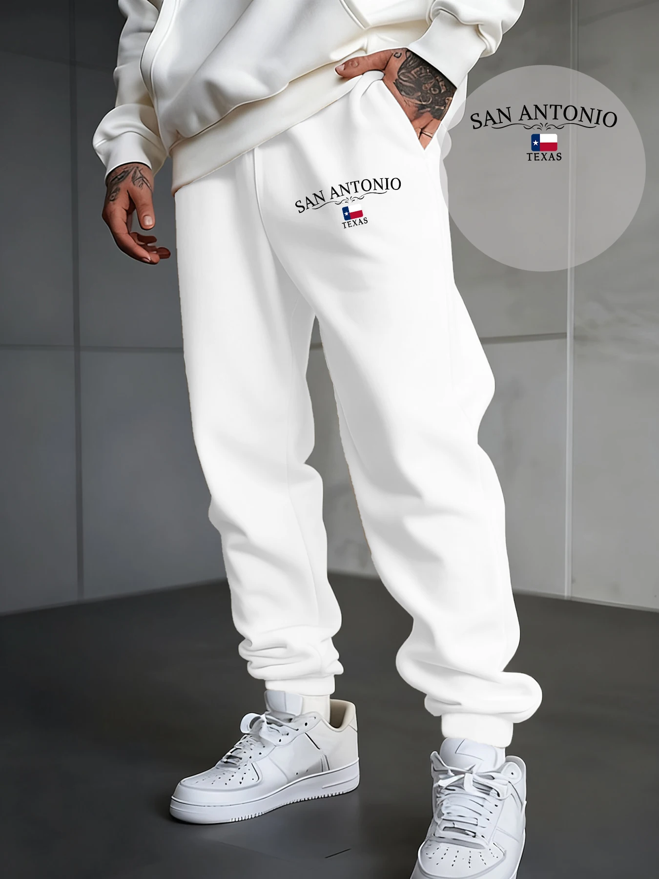 

San Antonio Texas Letter Man Jogging Pants Fleece Pocket Sweatpant Autumn Casual Streetwear Warm Drawstring Unisex Trousers