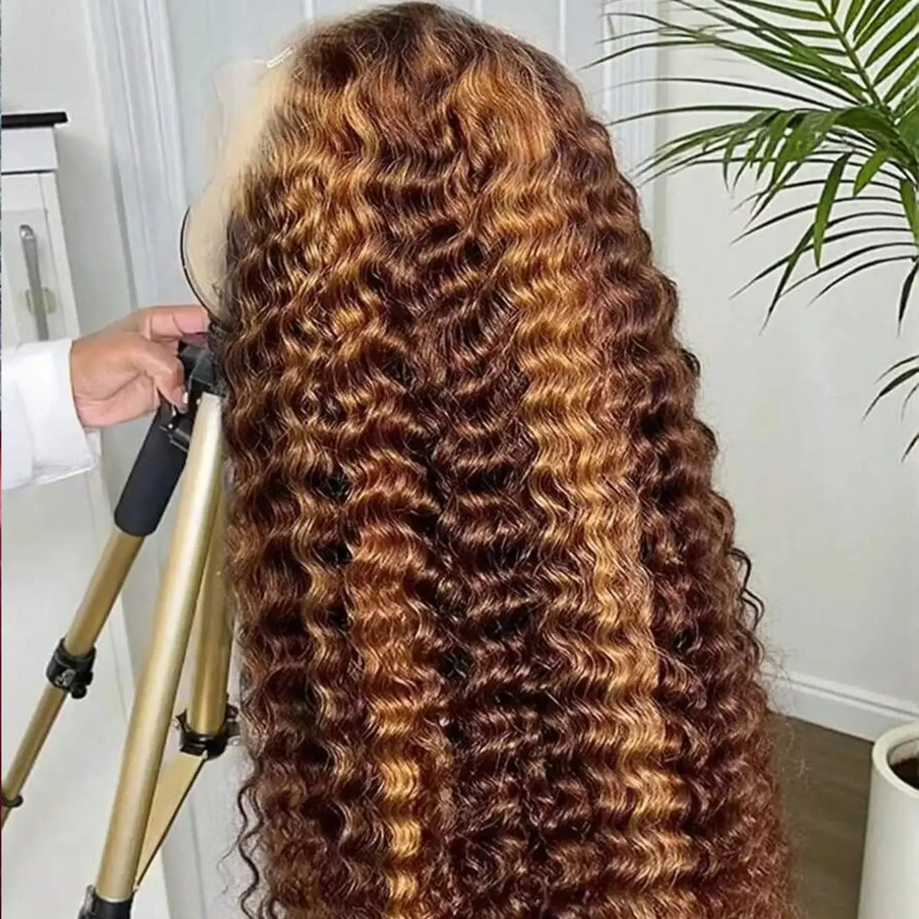 تسليط الضوء على أومبير الدانتيل شعر مستعار أمامي مجعد الباروكات 13x4 موجة عميقة الدانتيل أمامي موجة عميقة خصلات الشعر المستعار الإنسان 4/27 الملونة موجة عميقة الباروكات #6