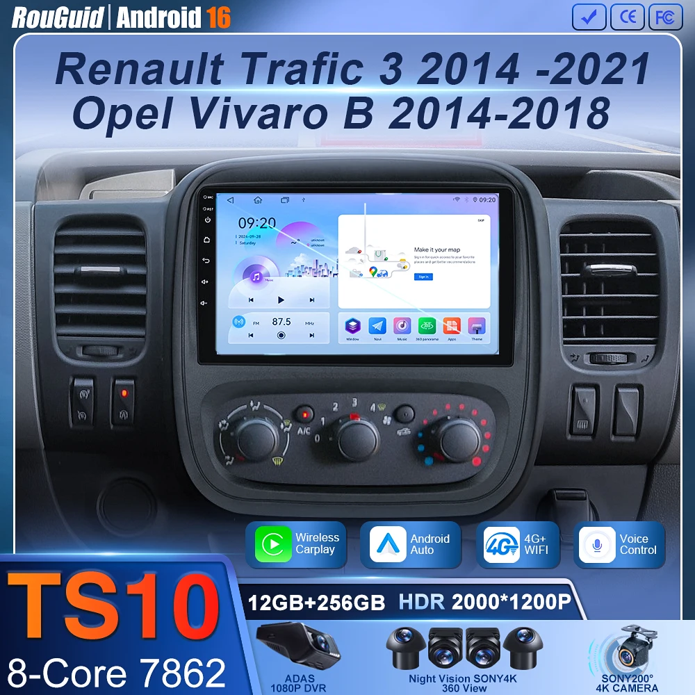 

9" Android 16 Carplay Car Stereo Radio For Renault Trafic 3 2014 -2021 For Opel Vivaro B 2014-2018 Multimedia Player Navigation