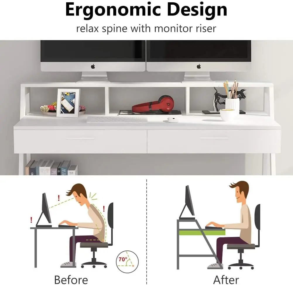 Bureau d'ordinateur avec étagère de rangement et égouts de proximité, bureau d'étude moderne de 47 pouces avec support de moniteur pour la maison