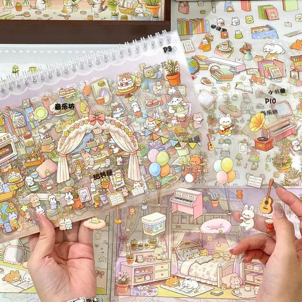 Self Adhesive Scene Building Sticker Book Cute Cartoon Style Printed Scenes Paper Sticker Book Planner DIY