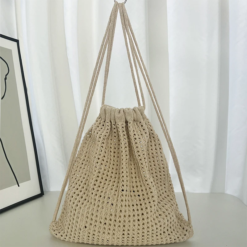 

2025 Women's Woven Shoulder Bag Large Capacity Tote Shopping Bag Eco-Friendly Crochet Knitting Handbag Fashionable Beach Travel