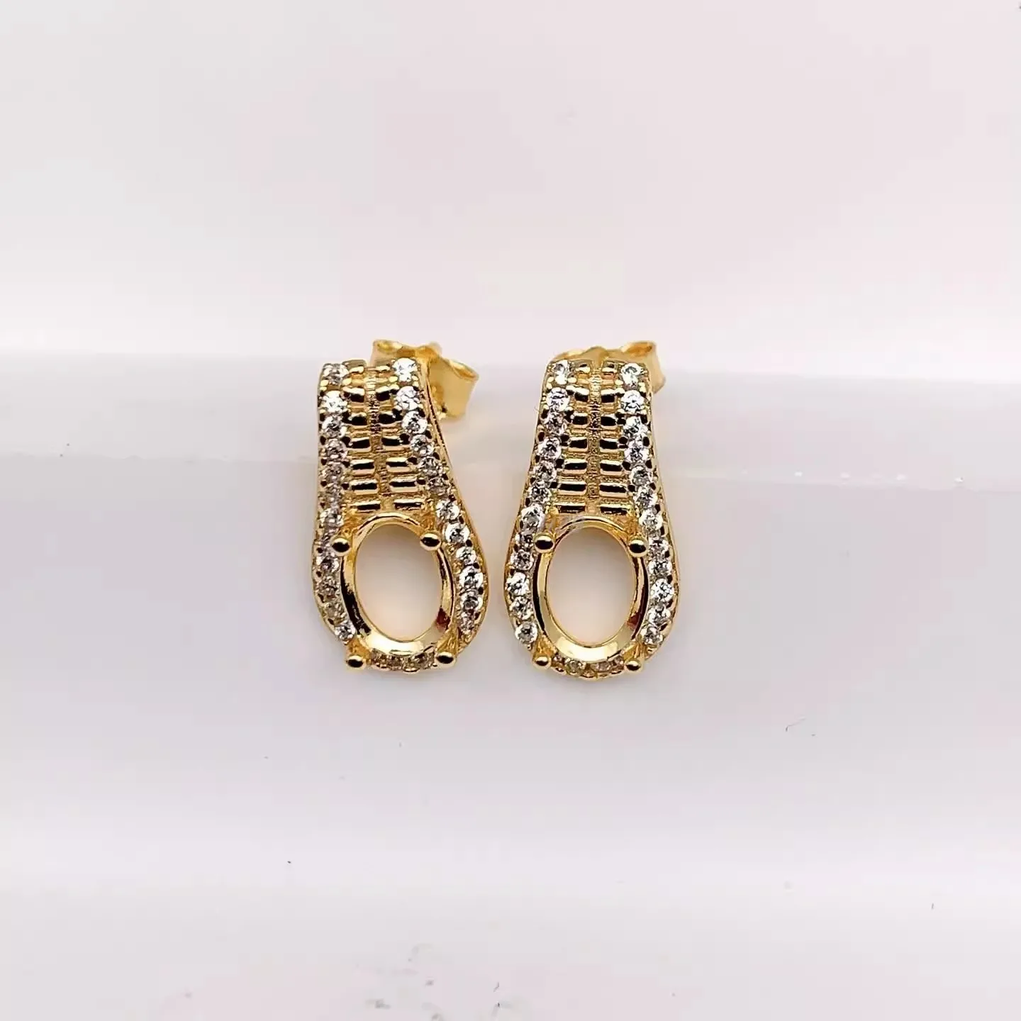 L 5*7mm Oval Stone Settings S925 Sterling Silver DIY Empty Earring Holder Personalized Zipper Head Fine Design 3Colors for Woman