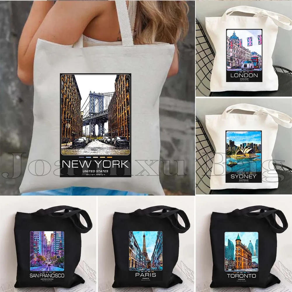 

New York Paris London Seoul Sydney Toronto Las Vegas Miami Los Angeles San Francisco Salt Lake Mexico Tote Bag Cotton Handbag