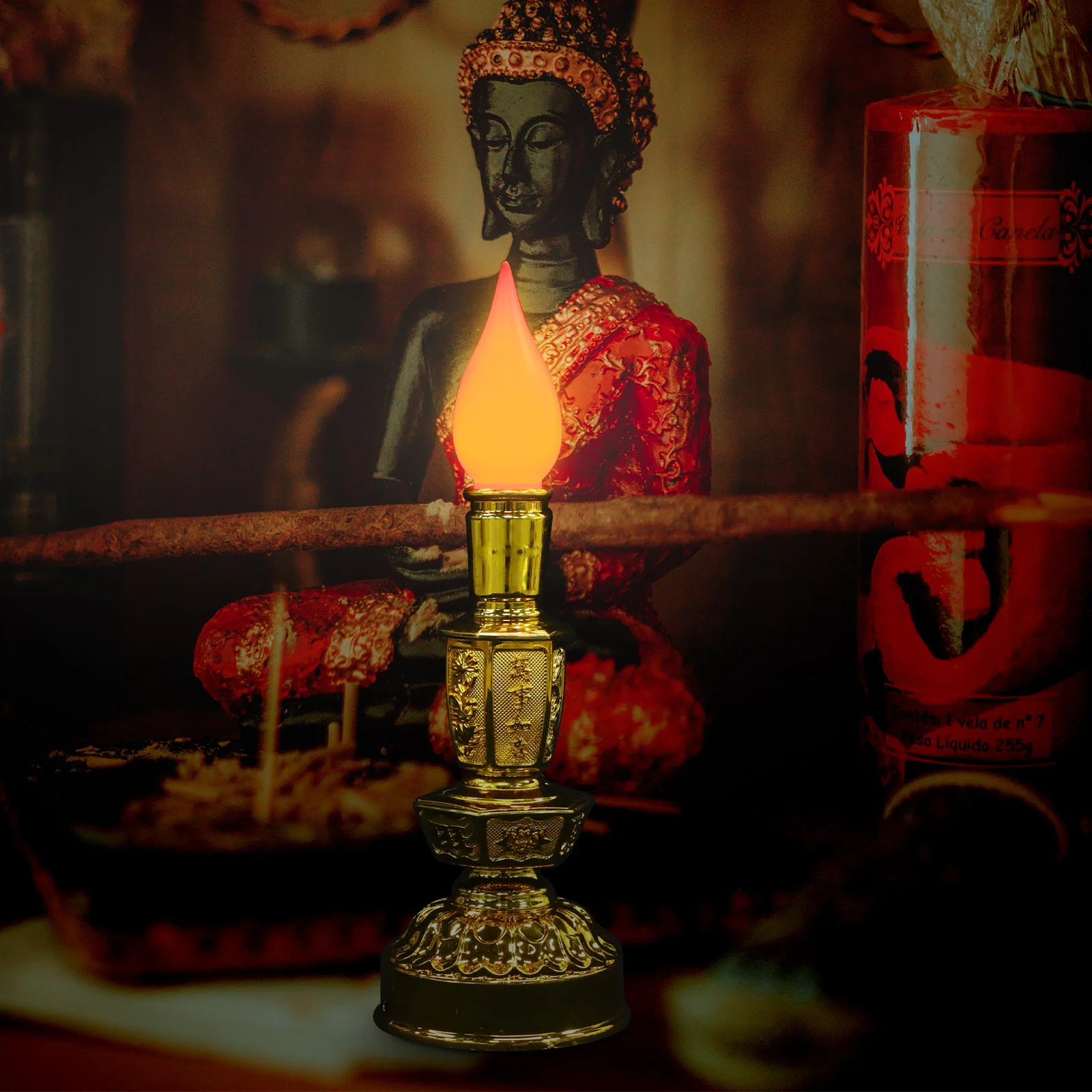

2Pcs LED Retro Buddha Blessing Warm Atmosphere Wax Tea Lantern Sacrifice Light Decor Electric Lamp